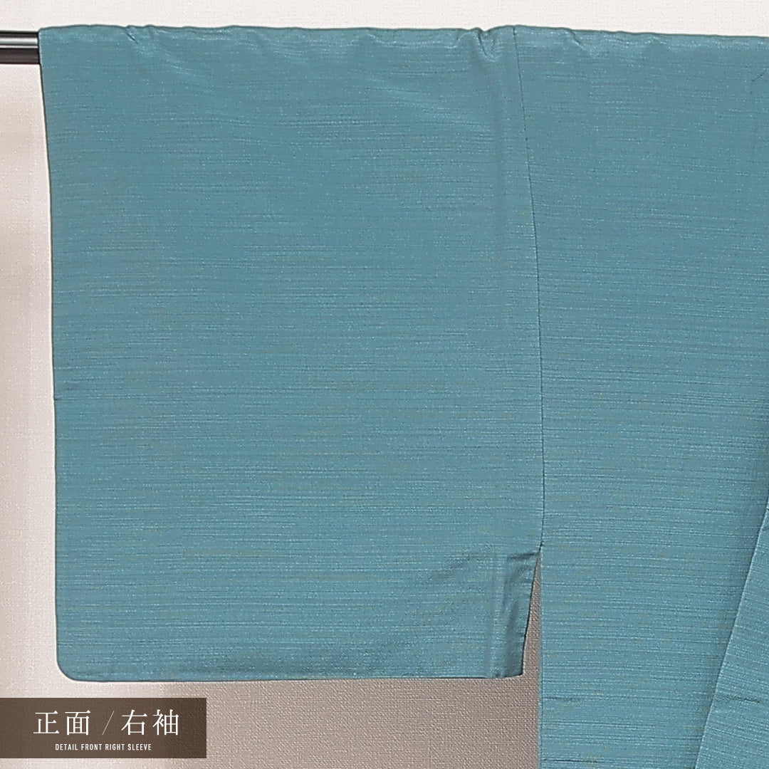 男着物 袷 身丈157cm 裄丈63cm 正絹 Bランク カジュアル 棒衿 2XLサイズ 無地 緑系 RP 1224-16908