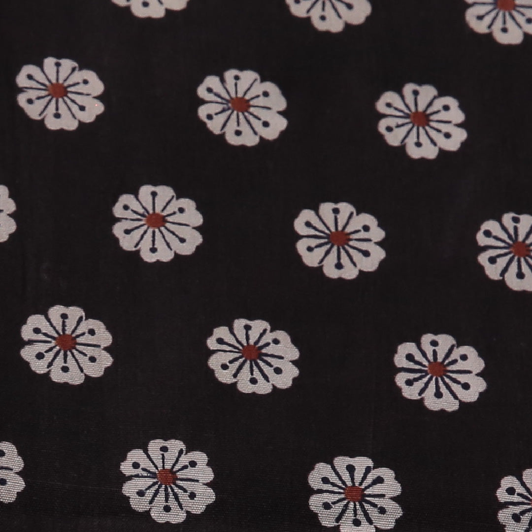 アンティーク 九寸名古屋帯 帯丈316cm カジュアル 名古屋仕立て 全通 帯芯なし Cランク 正絹 染め帯 菊 黒系 1224-03576