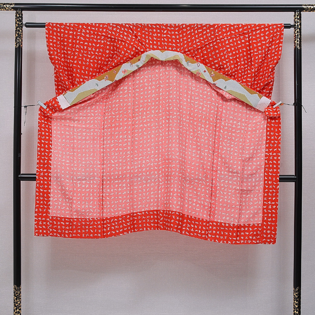 アンティーク 長襦袢 無双袖 身丈122cm 裄丈61cm 正絹 Aランク Sサイズ 創作柄 赤系 1229-16481