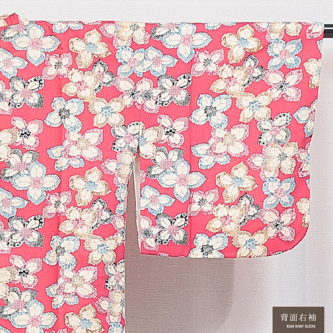 道行コート 袷 身丈73cm 裄丈62cm 正絹 Cランク カジュアル Sサイズ 花柄 ピンク系 HP 1237-16450