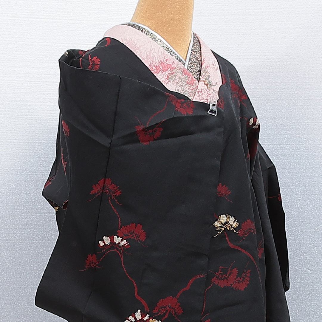 アンティーク 羽織 袷 身丈96cm 裄丈64cm 正絹 Bランク Mサイズ 松 黒系 RP 1232-16147