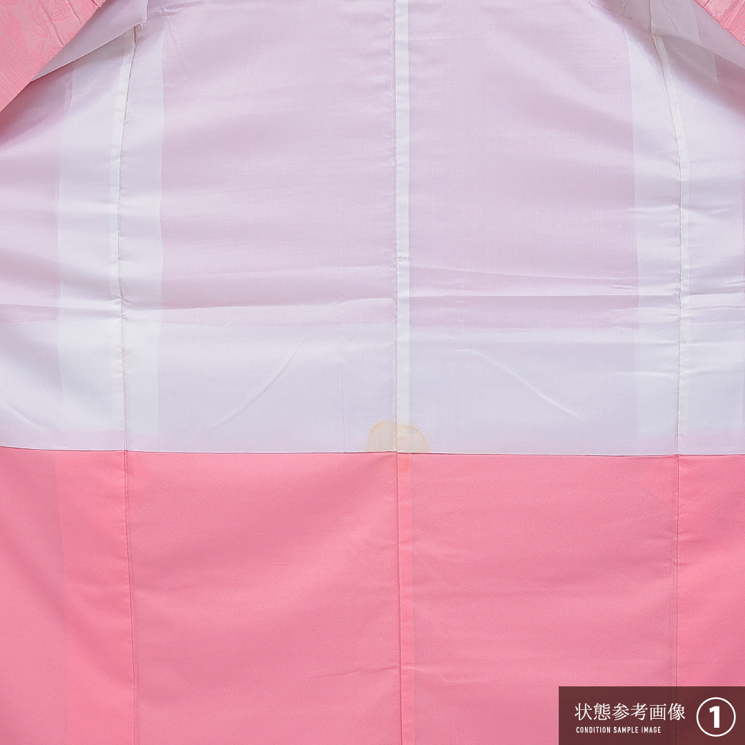 色無地 洗える着物 袷 身丈153cm 裄丈63cm ポリエステル Aランク Sサイズ 広衿 インフォーマル 薔薇 ピンク系 1214-16093