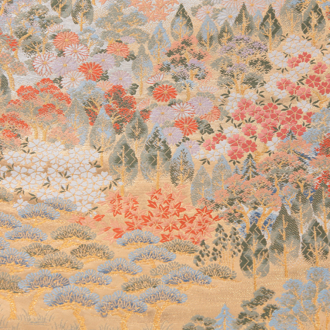 袋帯 帯丈436cm 翠祥錦 フォーマル 六通 Sランク 正絹 桜 松 証紙 金系 1223-02325