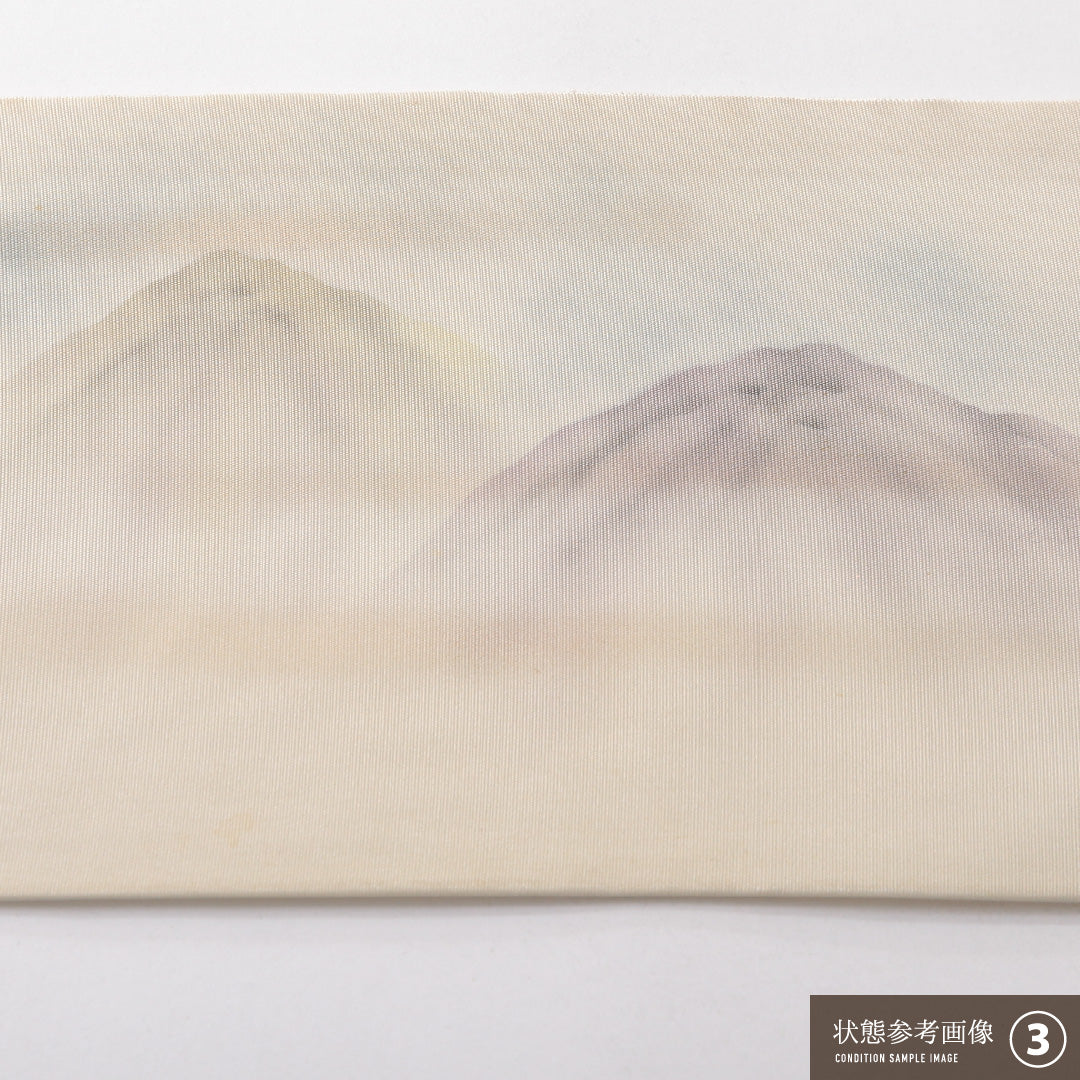 九寸名古屋帯 Bランク 帯丈359cm 正絹 ポイント柄 名古屋仕立て 染め インフォーマル 塩瀬 山水 クリーム系 RP 1245-03778