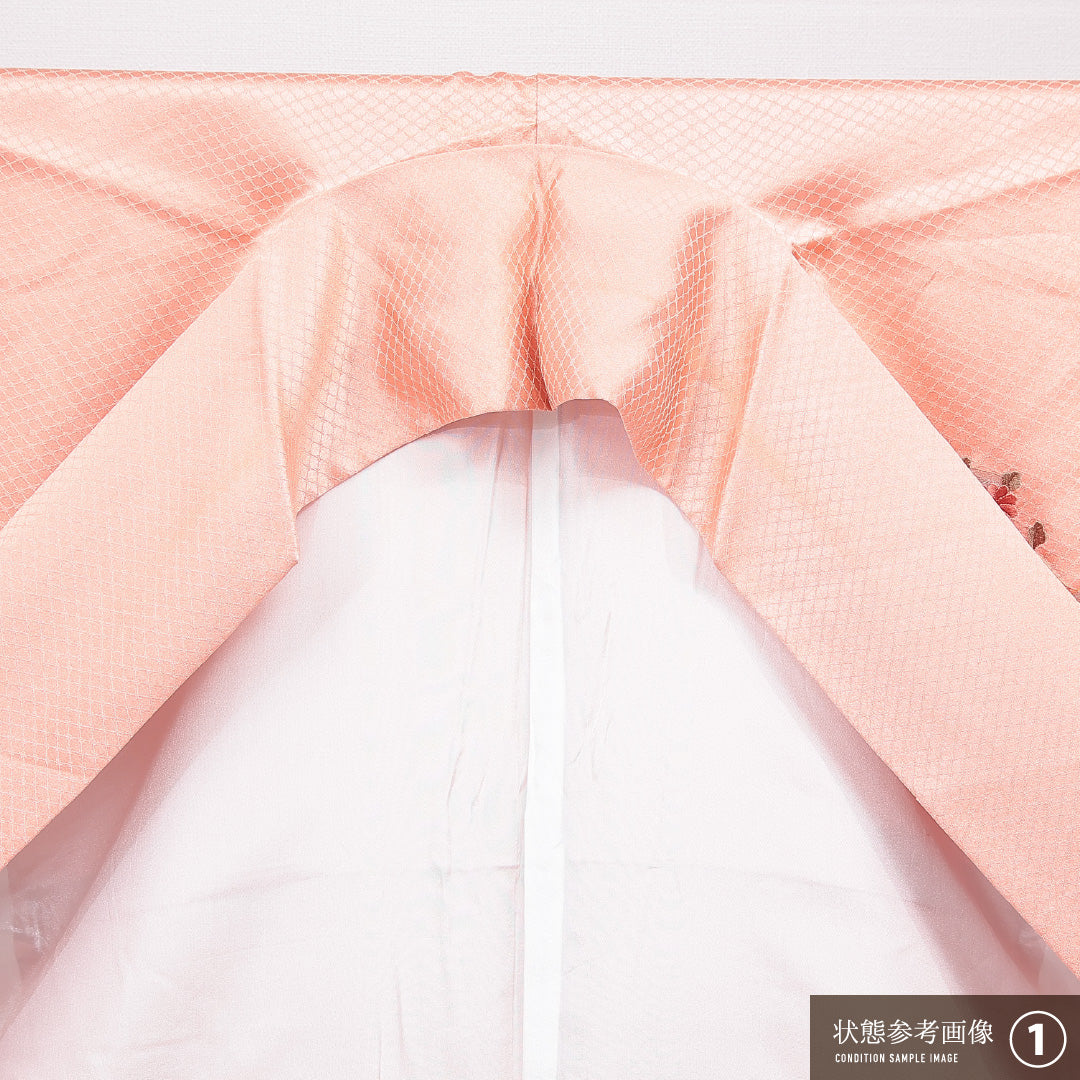付下げ 袷 身丈169cm 裄丈67cm 正絹 Sランク インフォーマル 広衿 XLサイズ 蘇州刺繍 扇 菊 朱系 RP 1218-15541
