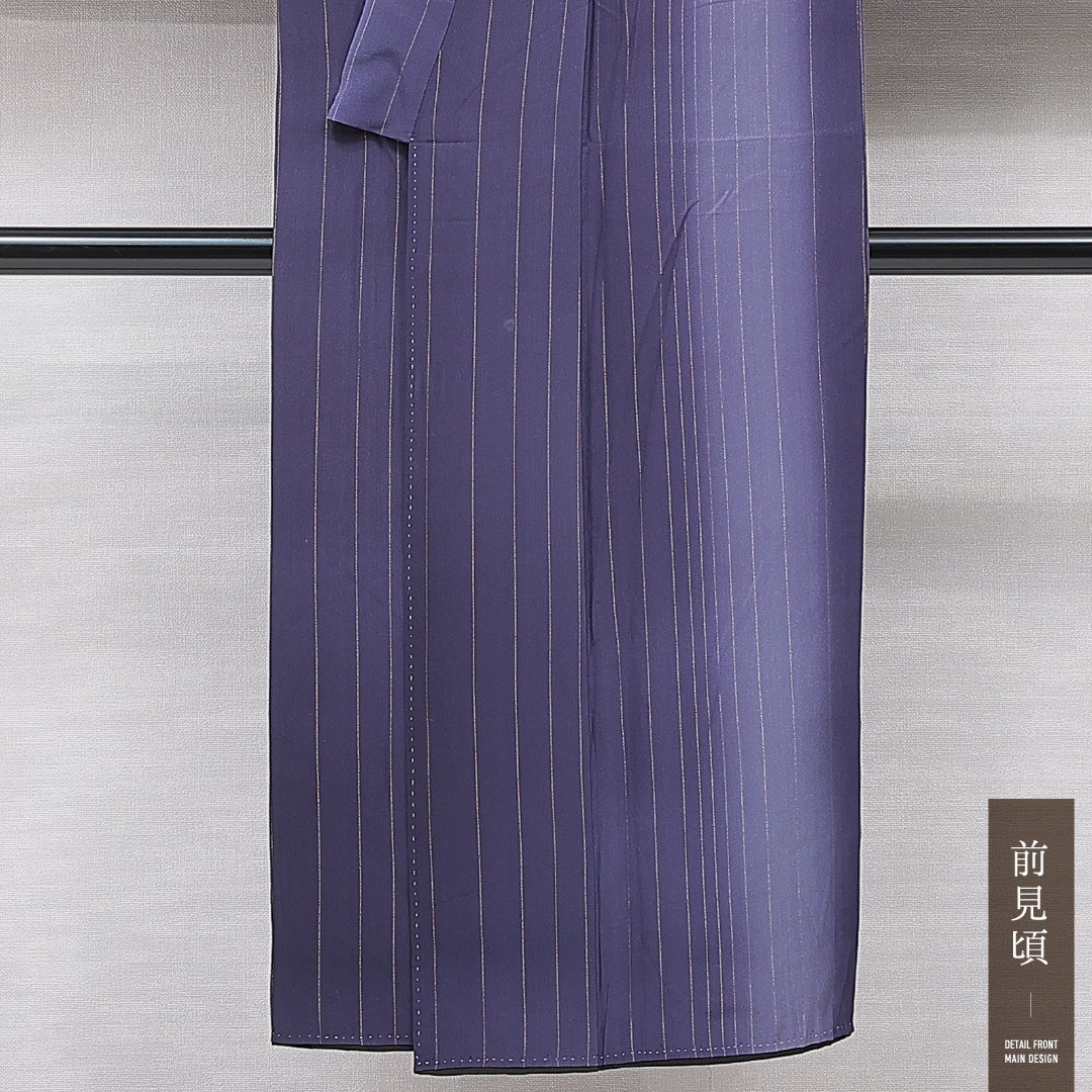 アンティーク 小紋 袷 身丈138cm 裄丈62cm 正絹 Dランク バチ衿 XSサイズ 縞 紫系 RP 1221-15355
