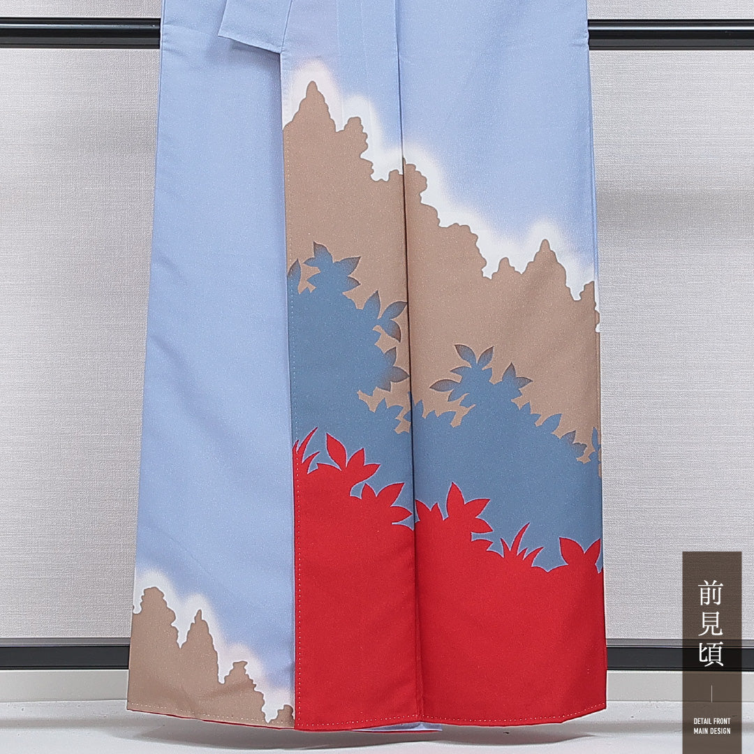 洗える着物 付下げ 袷 身丈159cm 裄丈65cm ポリエステル Bランク インフォーマル バチ衿 Mサイズ 山 水色系 HP 1218-16400