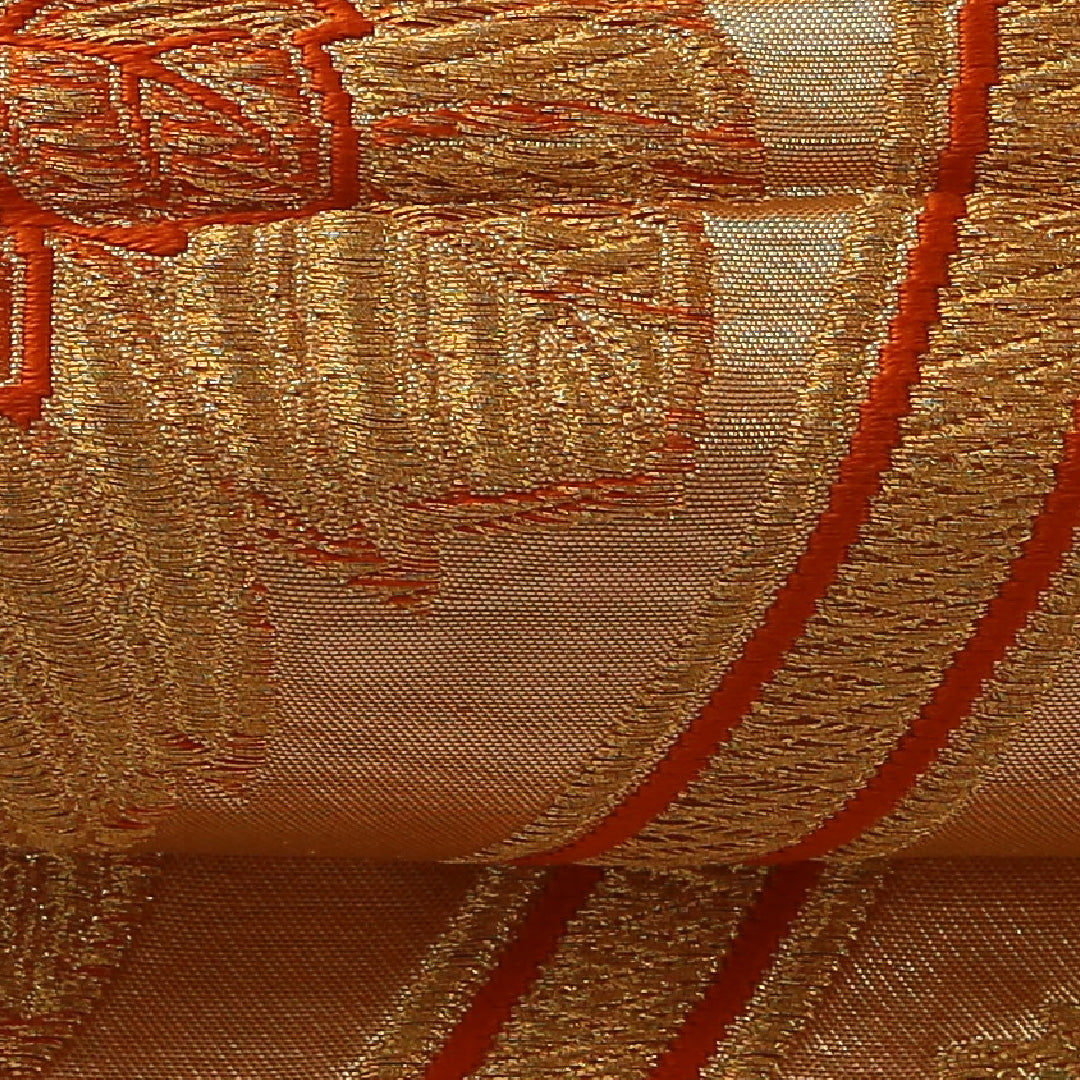 袋帯 帯丈412cm 正絹 六通 フォーマル 立涌 桐 吉祥文様 金系 朱系 1243-01908