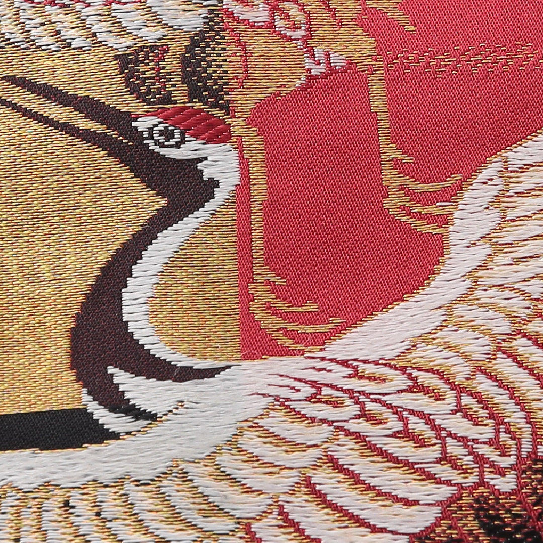 アンティーク 九寸名古屋帯 Aランク 帯丈327cm 正絹 全通 名古屋仕立て 織り 鶴 市松 松 金系・多色系 RP 1245-03773
