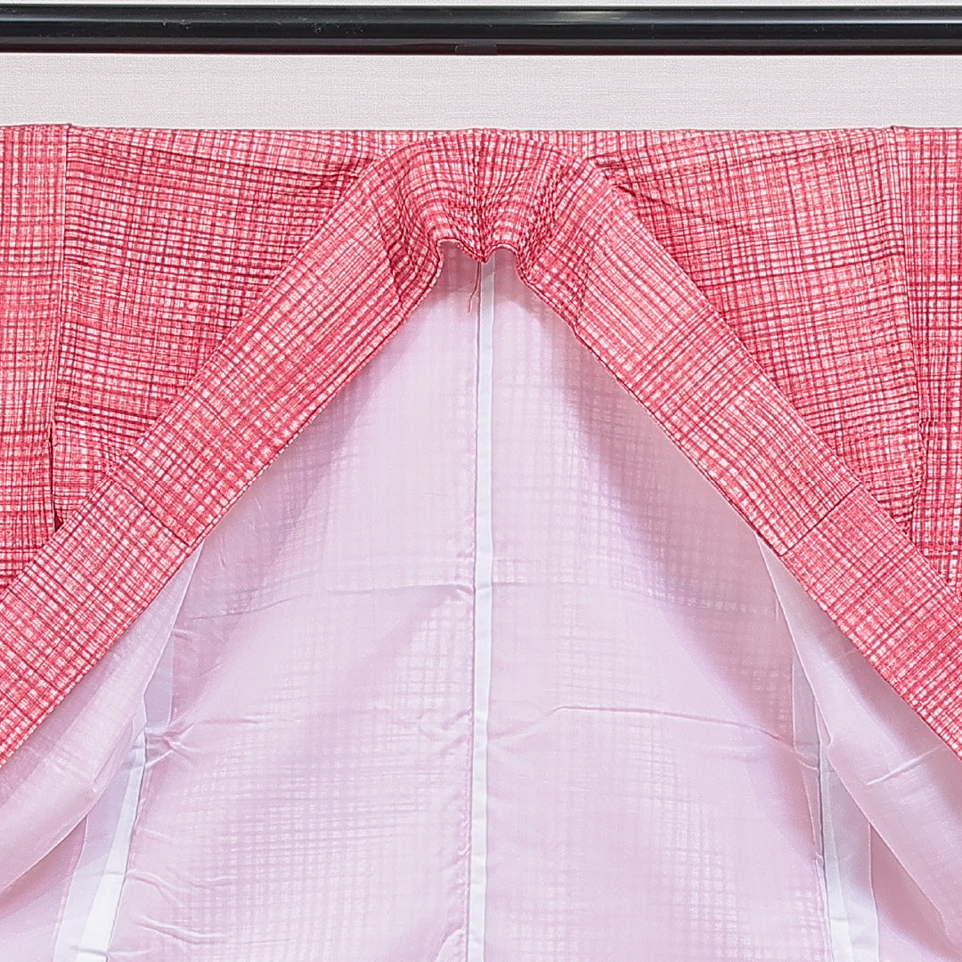 小紋 洗える着物 袷 身丈158cm 裄丈63cm ポリエステル Aランク Mサイズ 広衿 インフォーマル 格子 ピンク系 1215-16393