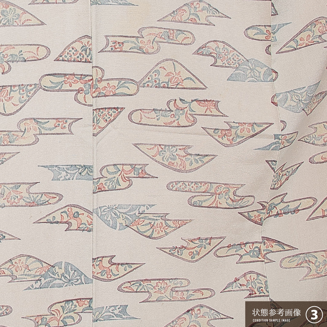 小紋 袷 身丈157cm 裄丈60cm 正絹 Aランク インフォーマル 広衿 Mサイズ 古典柄 グレー系 RP 1221-15218