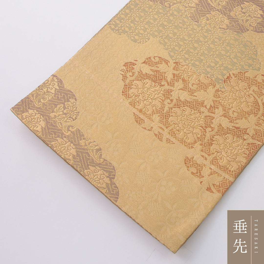 袋帯 帯丈444cm フォーマル 六通 Aランク 正絹 唐華 金系 1223-02244