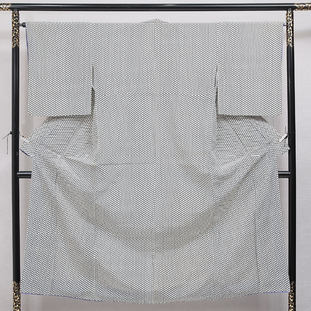 小紋 洗える着物 袷 身丈151cm 裄丈64cm ポリエステル Cランク Sサイズ バチ衿 インフォーマル 松皮菱 朱系 1215-16344