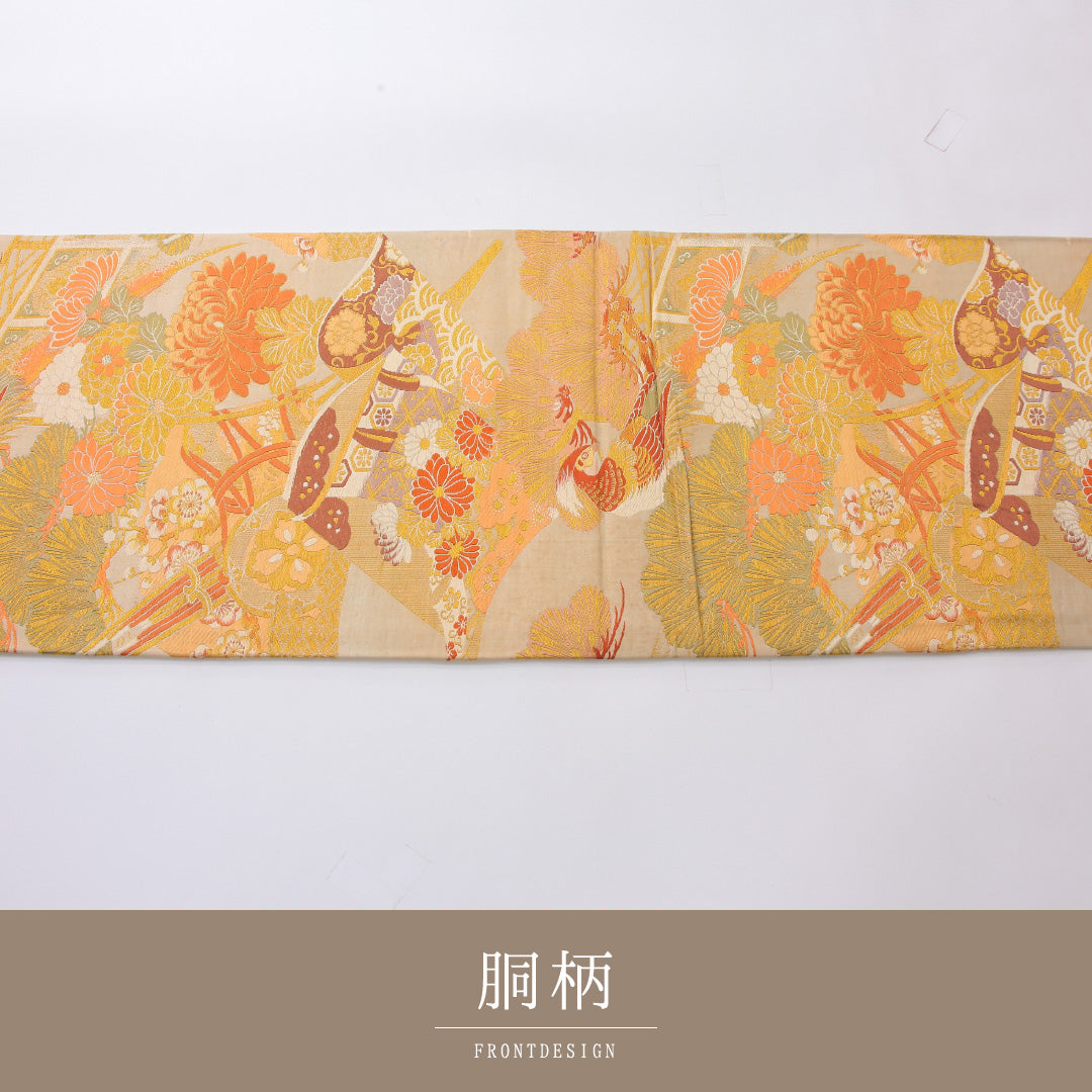 アンティーク 丸帯 帯丈408cm 全通 Cランク 正絹 金系 1223-02200