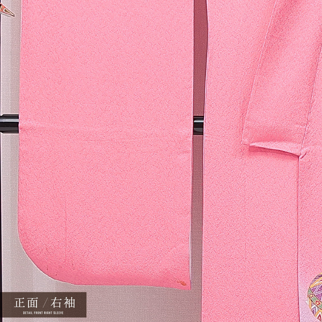振袖 袷 身丈161cm 裄丈66cm フォーマル Cランク Lサイズ 正絹 広衿 毬 桜 1213-F0651