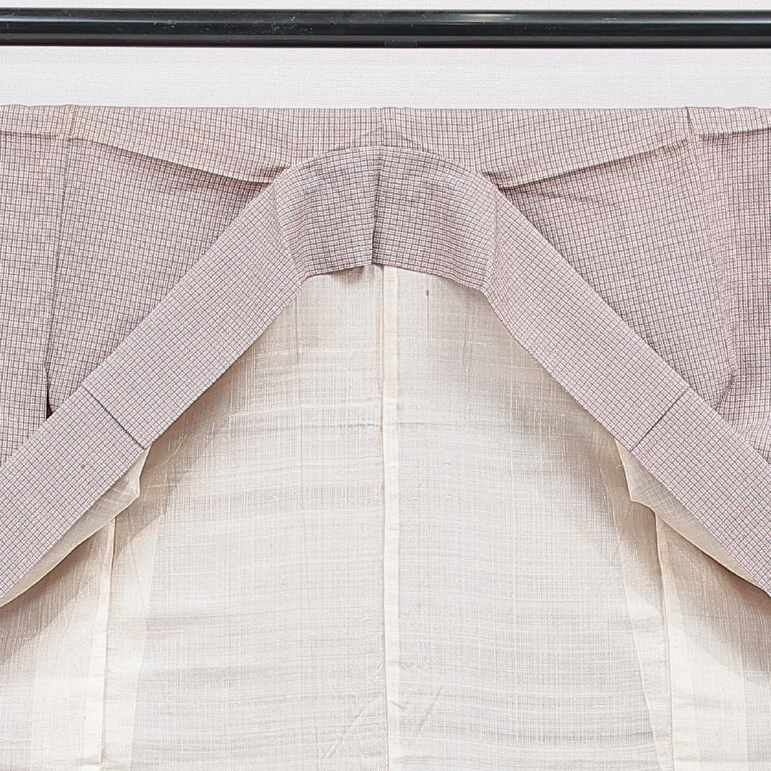 紬 袷 身丈151cm 裄丈62cm 正絹 Dランク Sサイズ 広衿 カジュアル 格子 グレー系 1216-15527