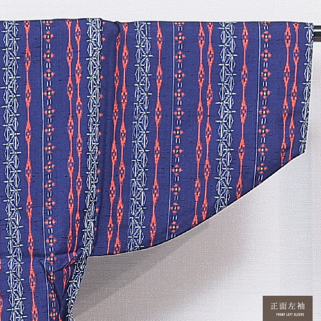 ウールの道中着(紬) 洗える着物 単衣 身丈75cm 裄丈65cm ウール Sランク Mサイズ カジュアル 創作柄 青系 1264-16815