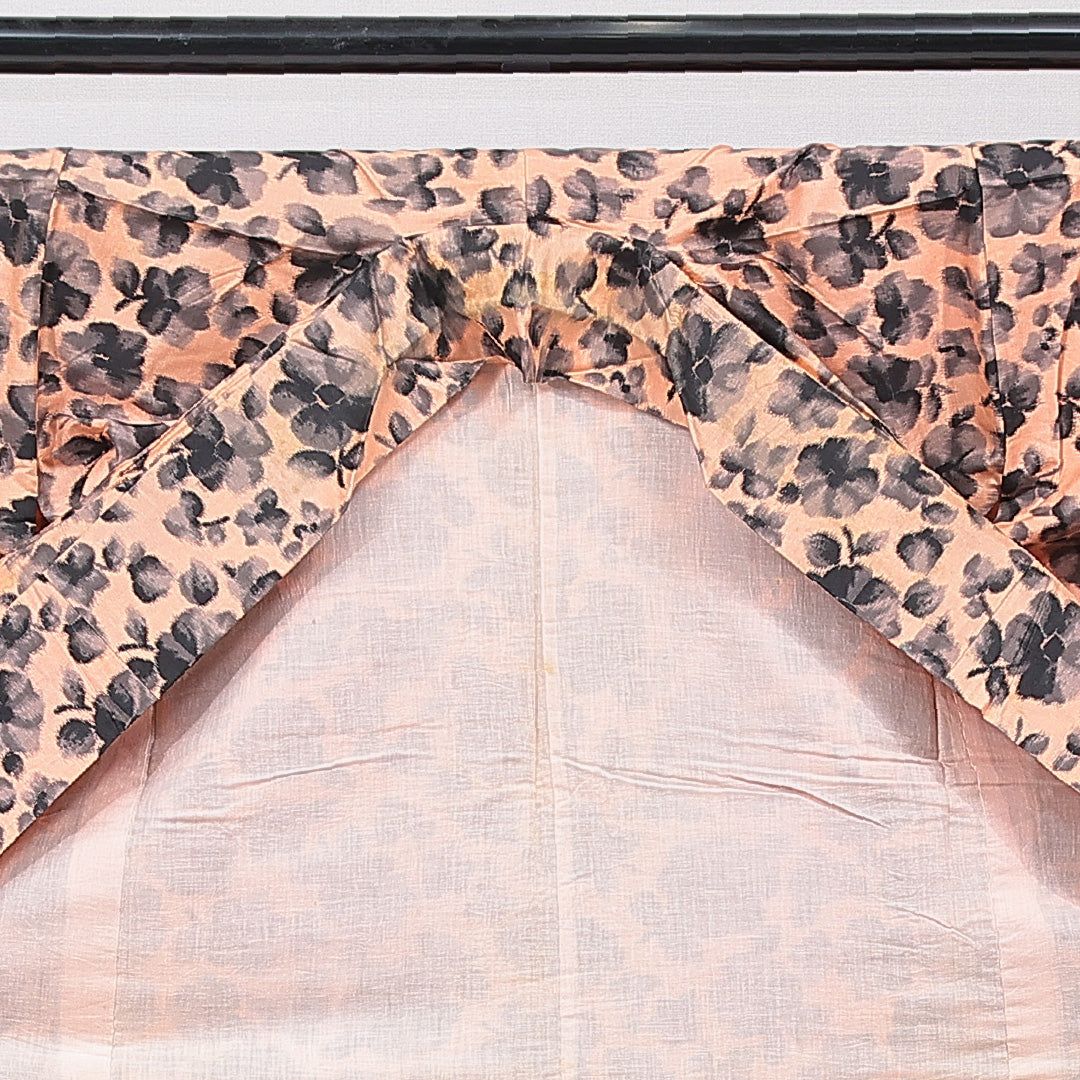 アンティーク 紬(銘仙) 袷 身丈150cm 裄丈62cm 正絹 Cランク Sサイズ 広衿 花柄 朱系 1216-15682