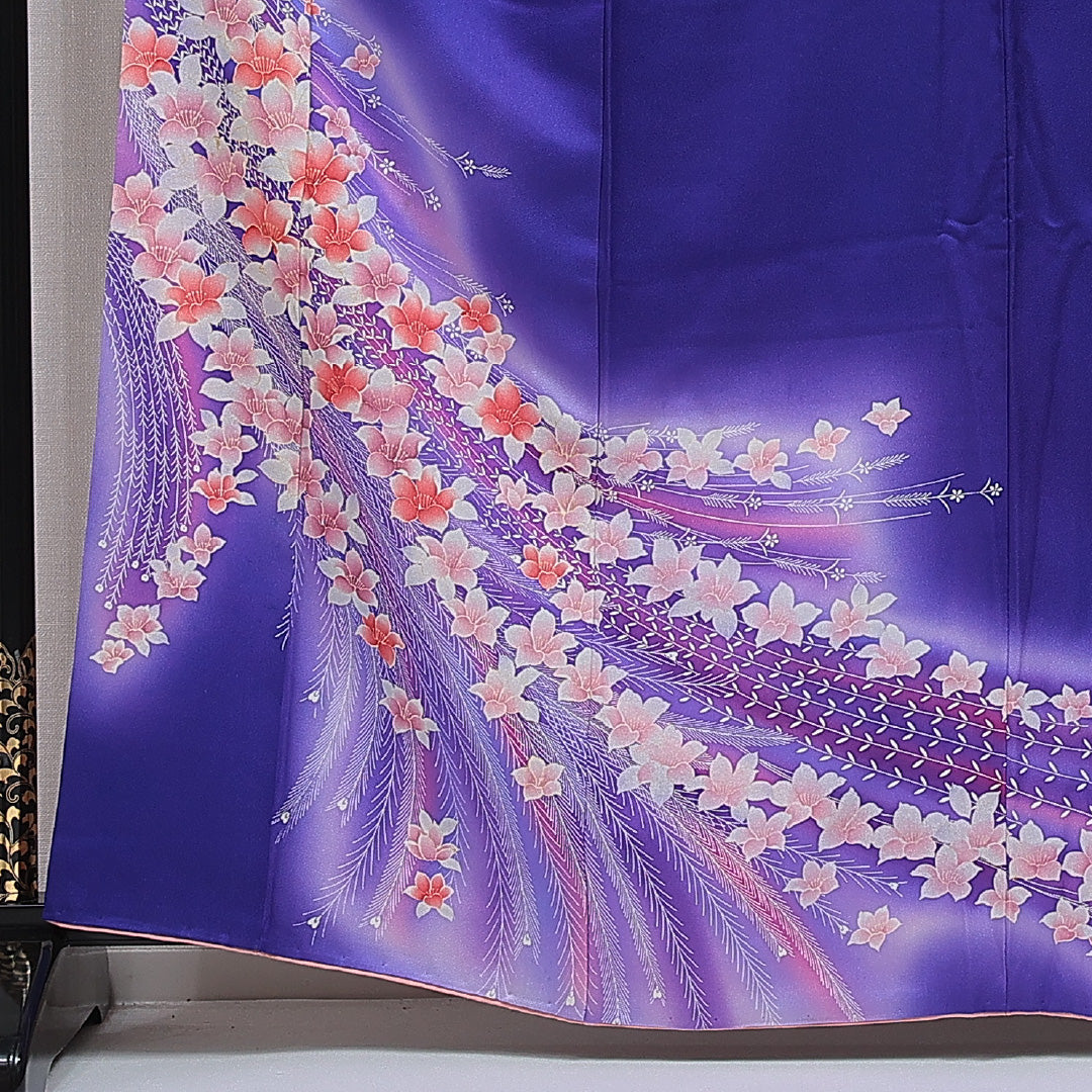 洗える着物 訪問着 袷 身丈162cm 裄丈65cm ポリエステル Bランク セミフォーマル 広衿 Lサイズ ぼかし染 椿 紫系 HP 1217-16082