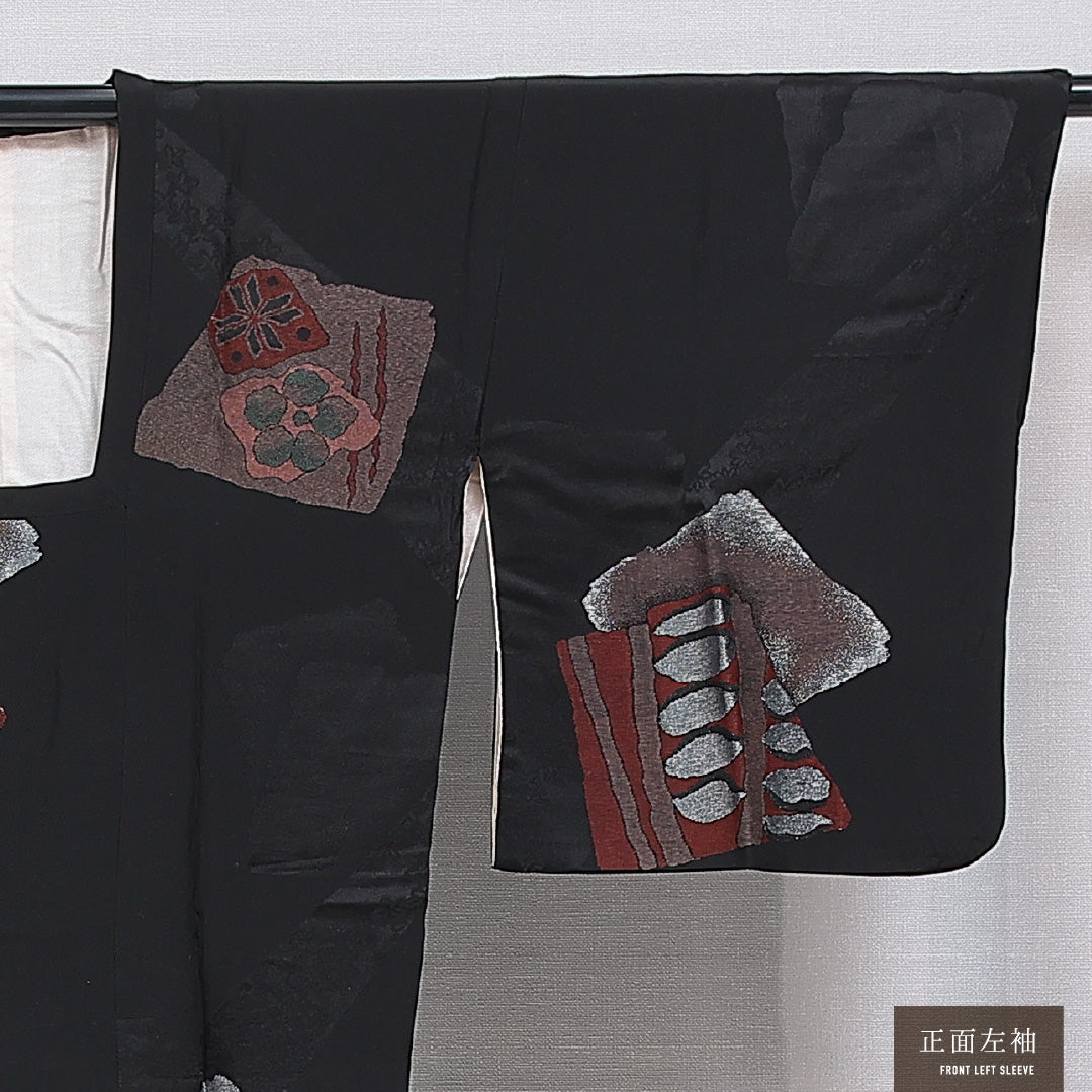 アンティーク 羽織 袷 身丈91cm 裄丈64cm 正絹 Aランク Mサイズ 創作柄 黒系 RP 1232-16146