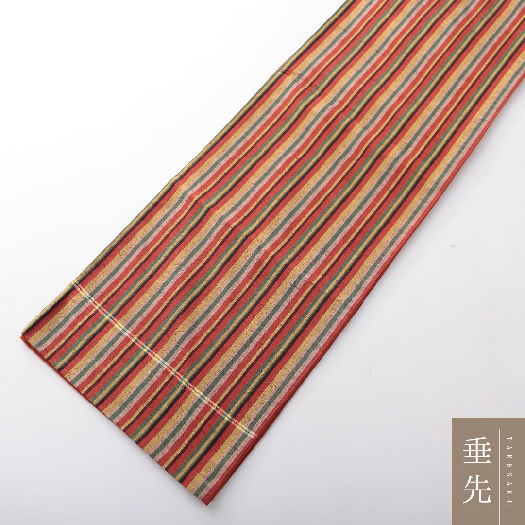 九寸名古屋帯 Sランク 帯丈416cm 木綿 洗える帯 全通 開き仕立て 帯芯なし 織り カジュアル 遠州綿紬 縞 多色系 RP 1245-03783