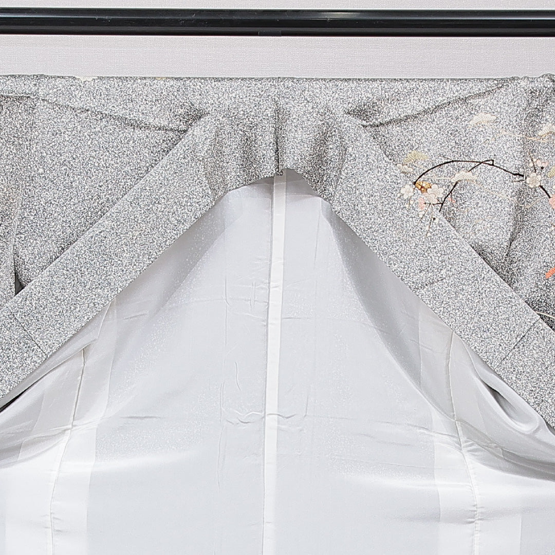 訪問着 身丈168cm 裄丈67cm 正絹 Sランク XLサイズ 広衿 セミフォーマル 梅 松 グレー系 1212-15492