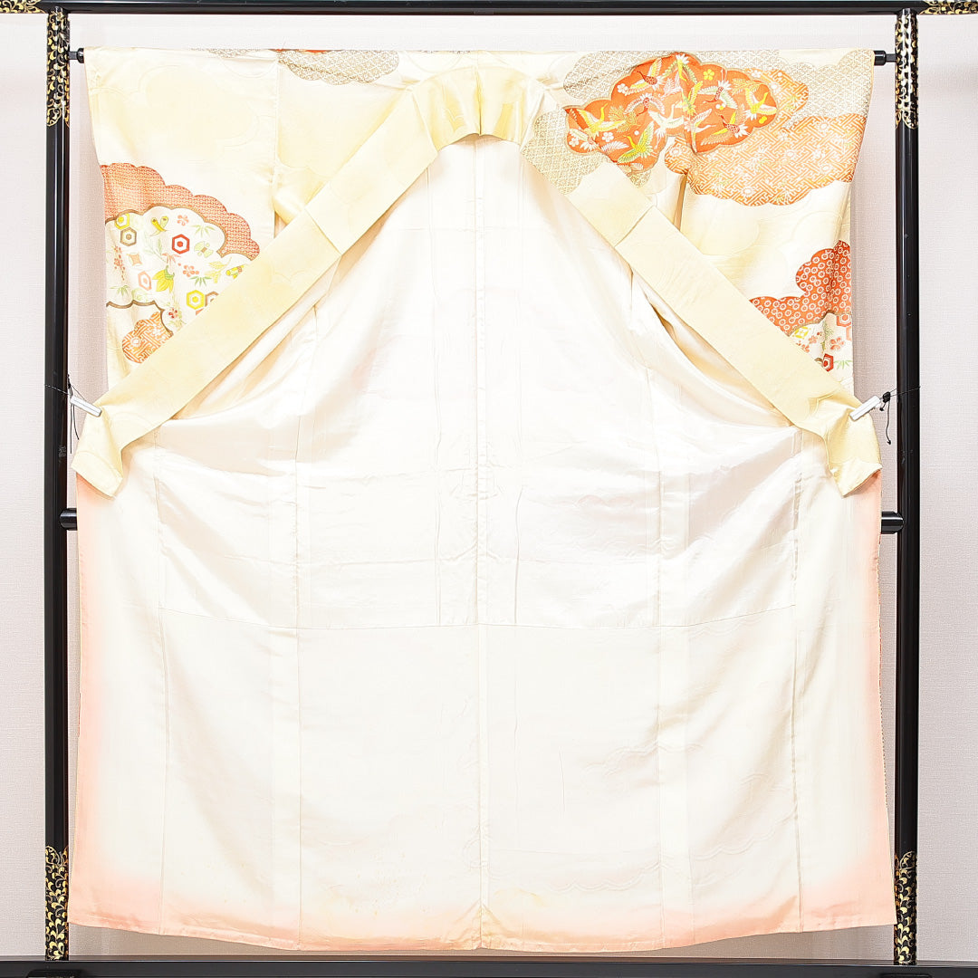 振袖 袷 身丈158cm 裄丈63cm フォーマル Cランク Mサイズ 正絹 広衿 鳥 雲 1213-F0641