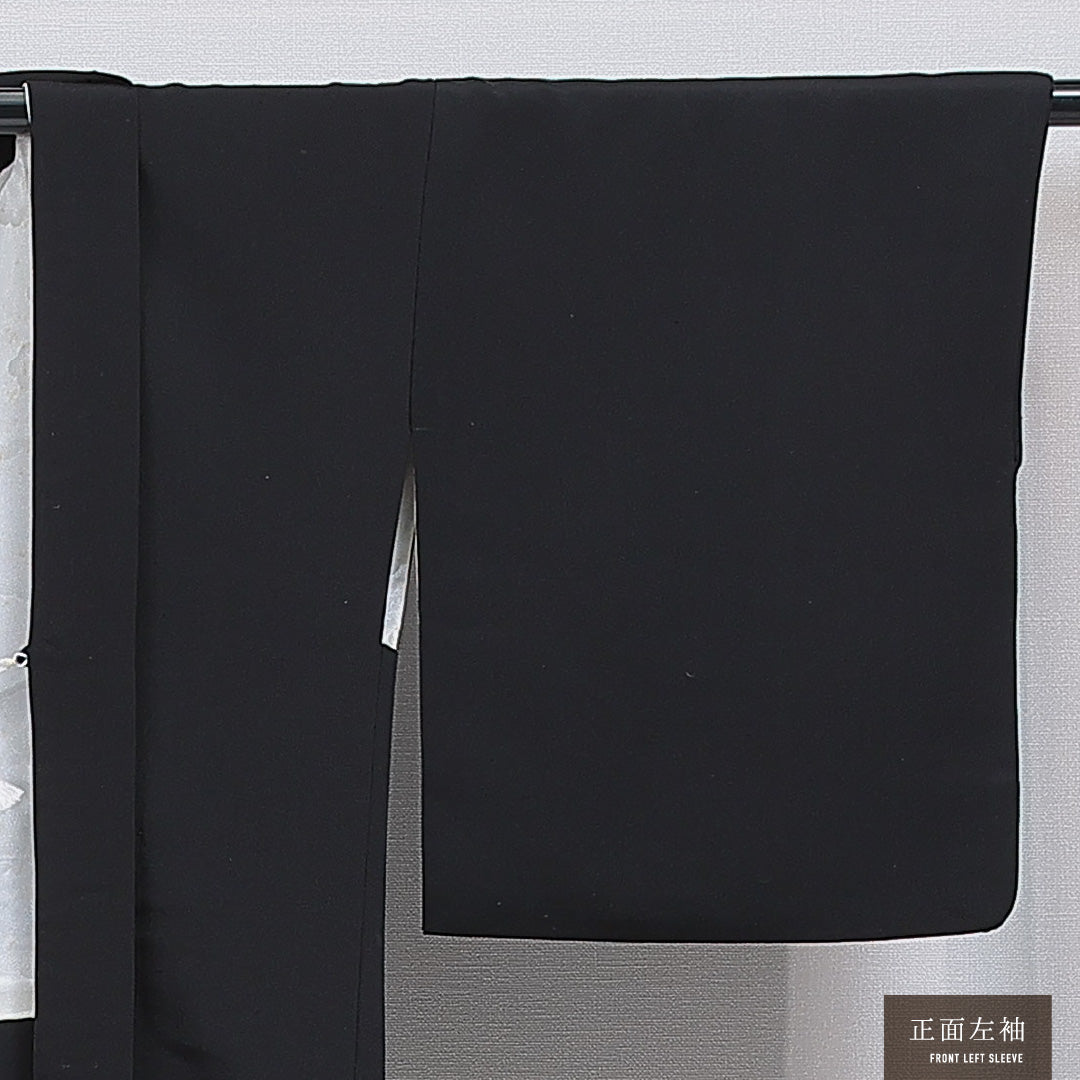 黒羽織 袷 身丈80cm 裄丈63cm 正絹 Aランク Sサイズ インフォーマル 紐あり 花車 絵羽羽織 黒系 1217-16154