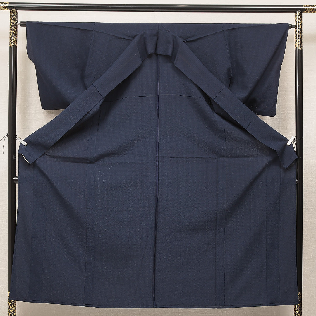 色無地(お召) 単衣 身丈151cm 裄丈64cm 正絹 Cランク Sサイズ 広衿 インフォーマル 無地 紺系 1214-16913