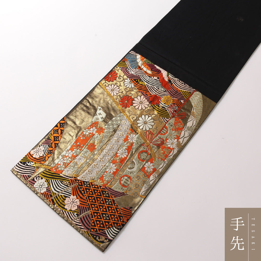 袋帯 帯丈428cm 正絹 六通 フォーマル 唐織 鴛鴦 吉祥文様 金系 1243-01858