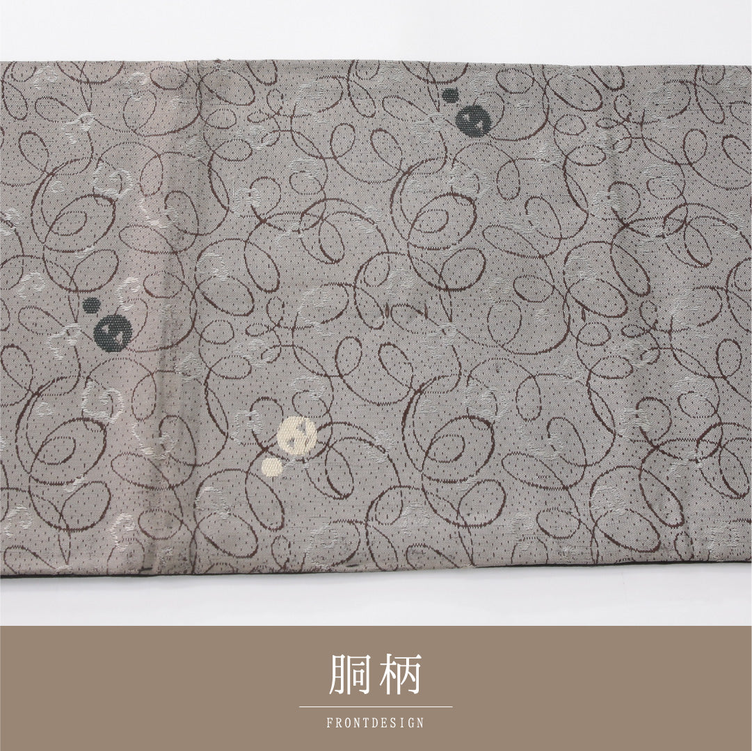 アンティーク 九寸名古屋帯 帯丈370cm 開き仕立て 六通 Aランク 正絹 創作柄 落款 グレー系 1224-04172