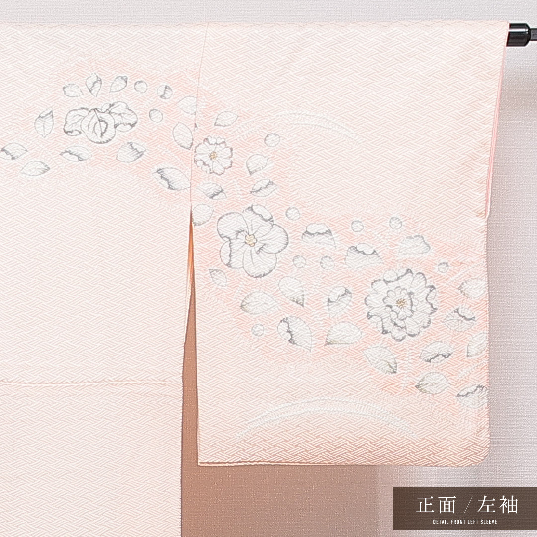 付下げ 袷 身丈164cm 裄丈64cm 正絹 Bランク インフォーマル 広衿 Lサイズ 辻が花 ピンク系 RP 1218-16018