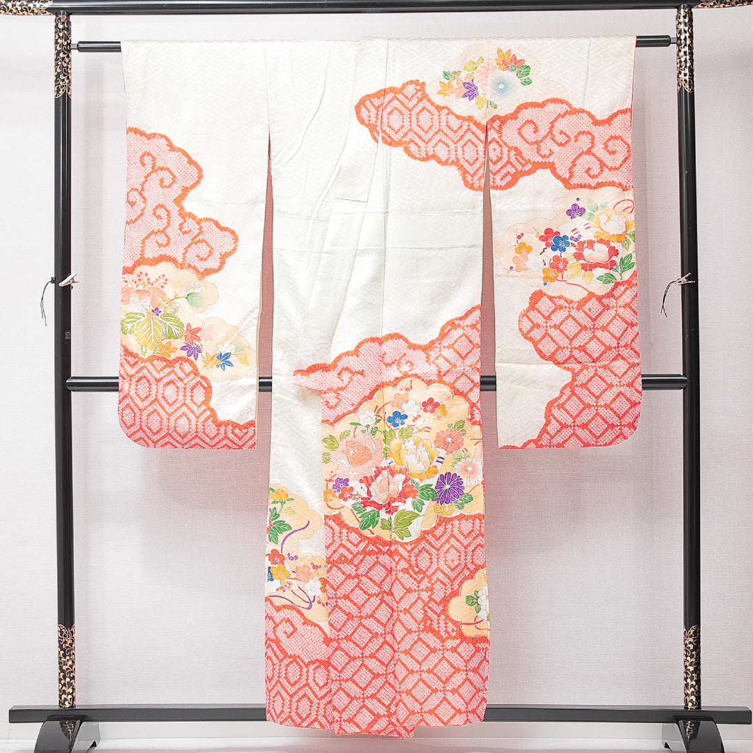 振袖 袷 身丈154cm 裄丈63cm フォーマル Cランク Sサイズ 正絹 広衿 牡丹 金駒刺繍 1213-F0701