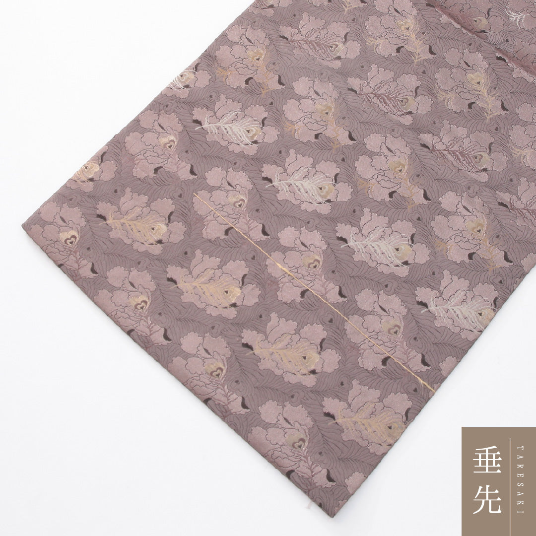 九寸名古屋帯 帯丈393cm インフォーマル 名古屋仕立て 全通 Sランク 正絹 孔雀の羽 紫系 1224-04176