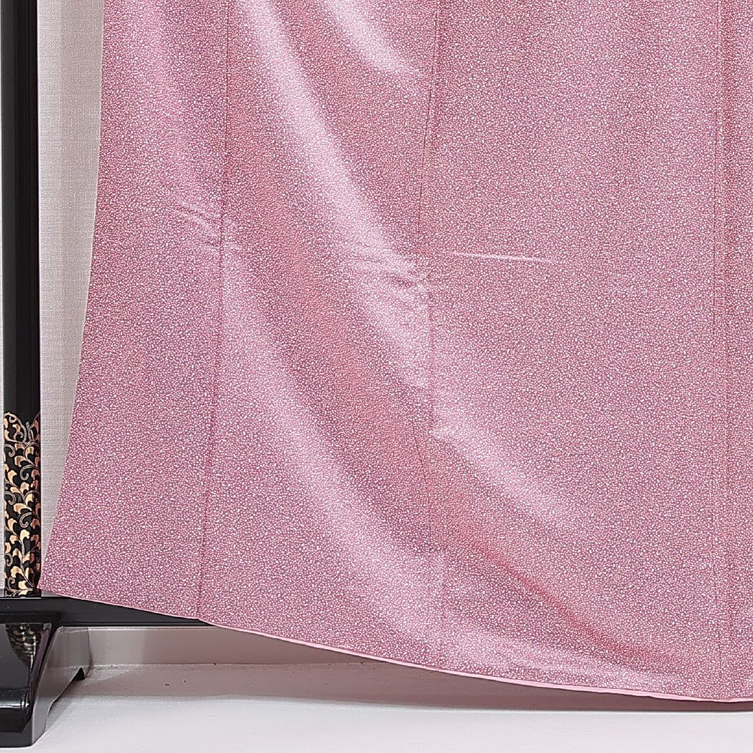 江戸小紋 洗える着物 袷 身丈163cm 裄丈63cm ポリエステル Cランク Lサイズ 広衿 一つ紋(五三桐) セミフォーマル 紋意匠 創作柄 ピンク系 1262-15825