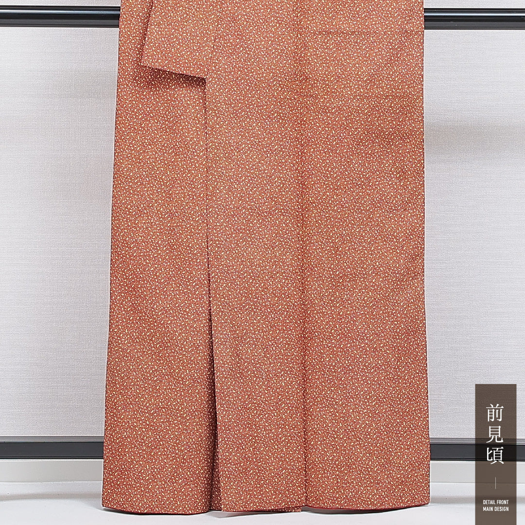 洗える着物 小紋 袷 身丈161cm 裄丈62cm ポリエステル Aランク インフォーマル 広衿 Lサイズ 抽象柄 赤系 RP 1221-16435