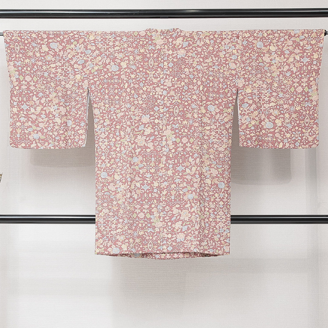 道行コート 袷 身丈94cm 裄丈67cm 正絹 Sランク セミフォーマル Mサイズ ポケットあり 花柄 紫系 RP 1237-15274