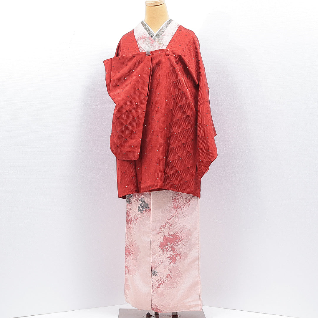 道行コート 袷 身丈82cm 裄丈66cm 正絹 Sランク セミフォーマル Mサイズ 抽象柄 赤系 RP 1237-16799
