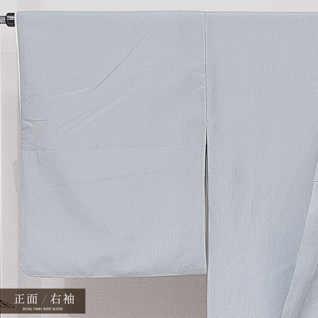 紬 洗える着物 袷 身丈168cm 裄丈67cm ポリエステル Cランク XLサイズ 広衿 カジュアル 縞 グレー系 1216-15193