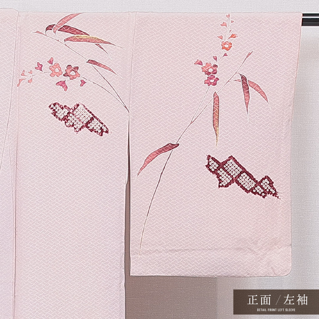 付下げ 袷 身丈156cm 裄丈64cm 正絹 Sランク インフォーマル 広衿 Mサイズ 花柄 ピンク系 RP 1218-16654