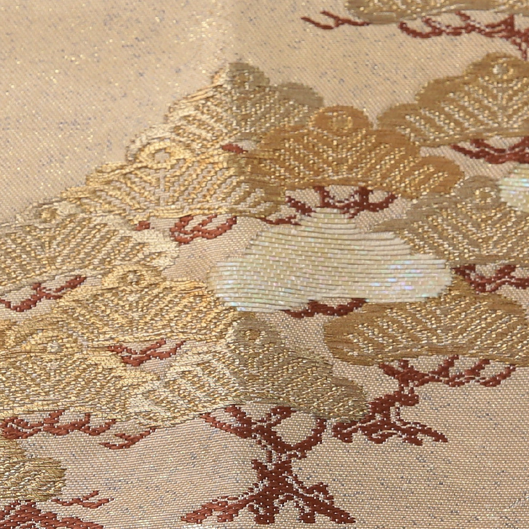 九寸名古屋帯 帯丈365cm セミフォーマル 名古屋仕立て ポイント柄 Cランク 正絹 松 クリーム系 1224-03644