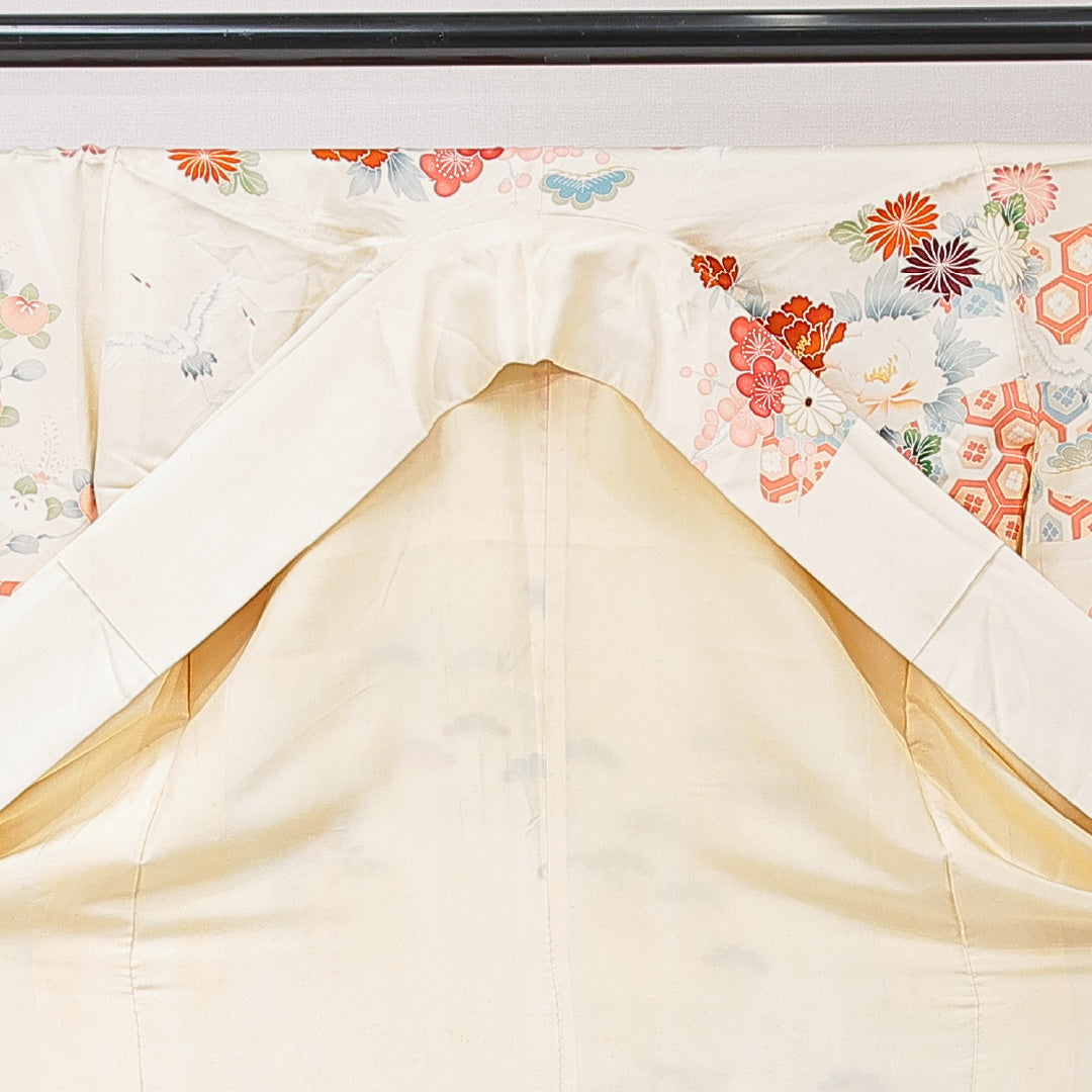 振袖 袷 身丈161cm 裄丈65cm フォーマル Cランク Lサイズ 正絹 広衿 御所車 牡丹 1213-F0686