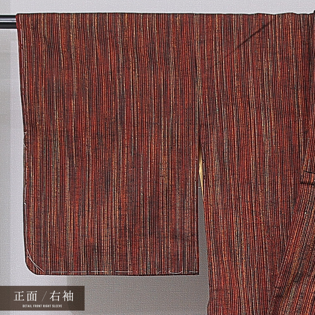 真綿紬 袷 身丈147cm 裄丈61cm 正絹 Sランク カジュアル 広衿 XSサイズ 縞 多色系 RP 1223-15151