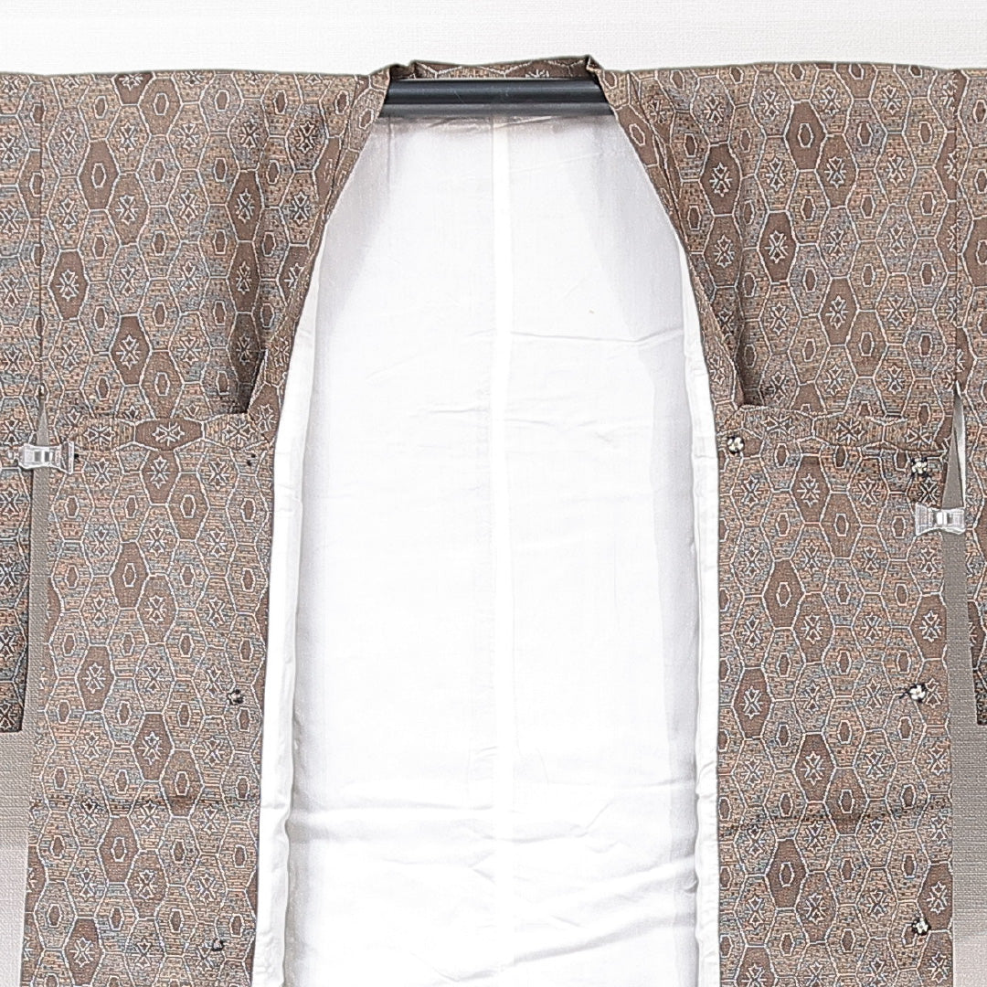 道行コート 袷 身丈83cm 裄丈62cm 正絹 Aランク カジュアル Sサイズ 亀甲 茶系 RP 1237-15160