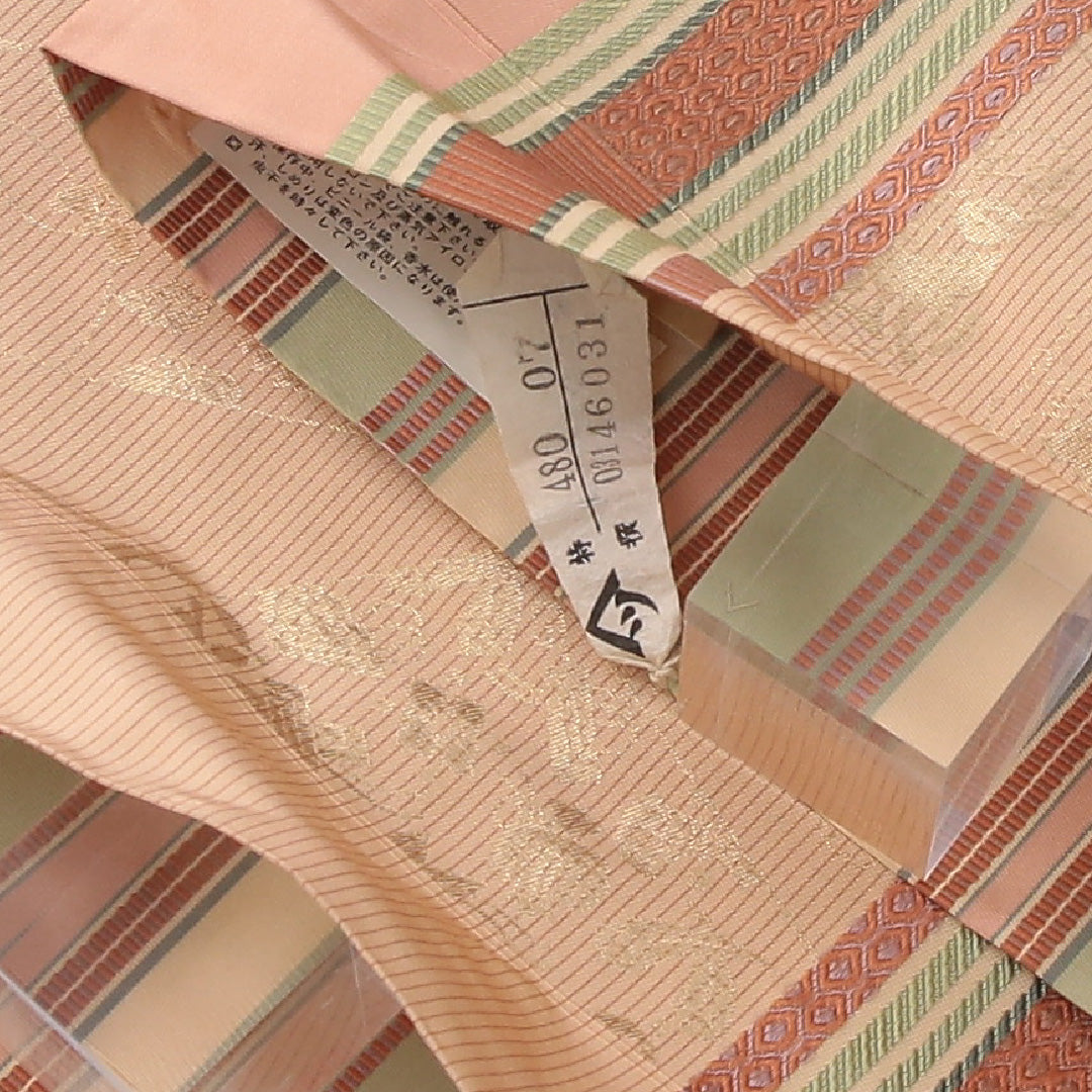 袋帯 帯丈450cm セミフォーマル 六通 未仕立て 帯芯なし Sランク 正絹 有栖川鹿文 証紙 ピンク系 1223-02232