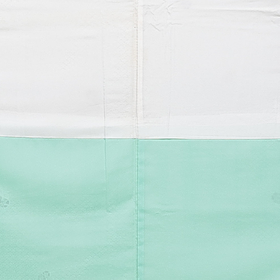 小紋 洗える着物 袷 身丈146cm 裄丈62cm ポリエステル Cランク XSサイズ 広衿 インフォーマル 鼓 青海波 緑系 1215-16316