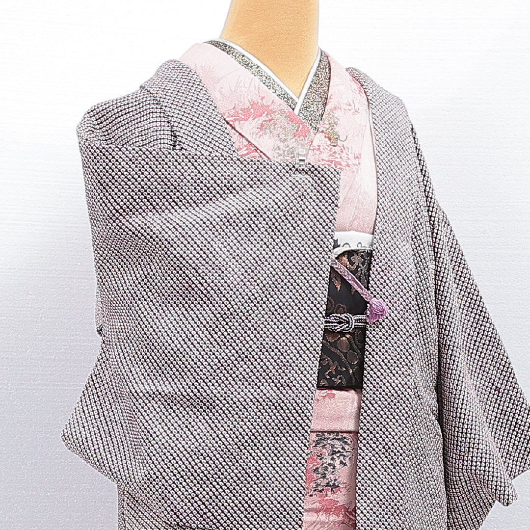 羽織 袷 身丈78cm 裄丈63cm 正絹 Cランク カジュアル Sサイズ 紐あり 鹿の子柄 紫系 LP 1232-16443