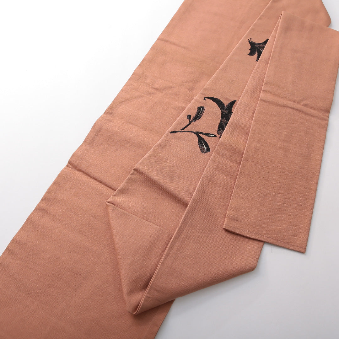 九寸名古屋帯 帯丈340cm カジュアル 名古屋仕立て ポイント柄 Aランク 正絹 綴れ織 花柄 朱系 1224-03816