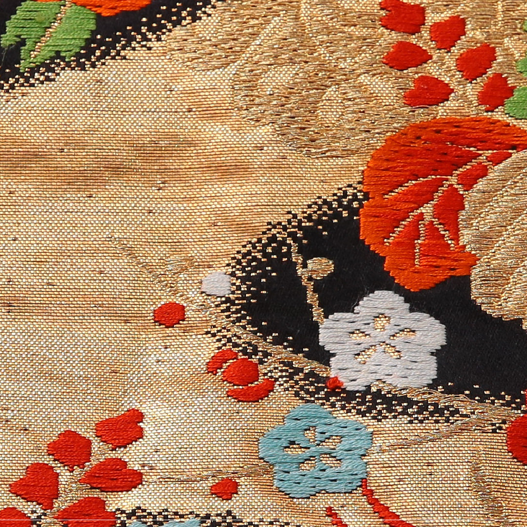 袋帯 帯丈414cm フォーマル 六通 Sランク 正絹 牡丹 桐 黒系 1223-01977