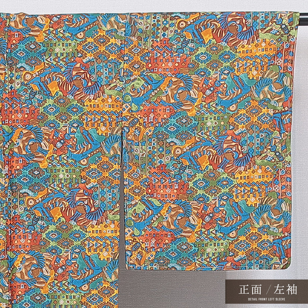 洗える着物 小紋 袷 身丈159cm 裄丈65cm ポリエステル Sランク インフォーマル 広衿 Mサイズ 創作柄 多色系 M4 1221-16361